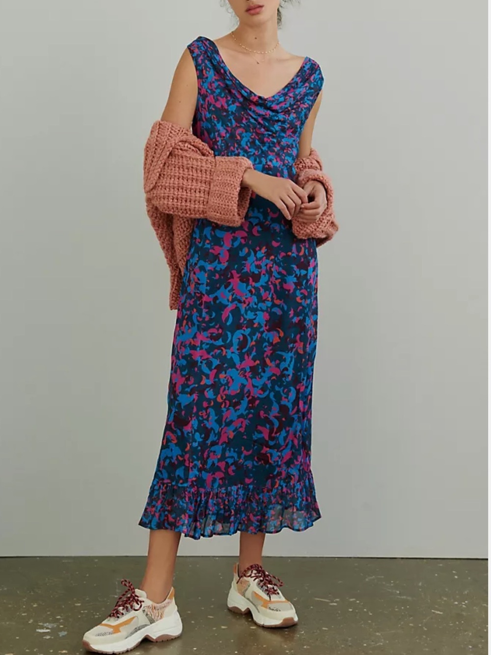 Anthropologie - Conditions Apply slip dress  midi blue pink floral size 2